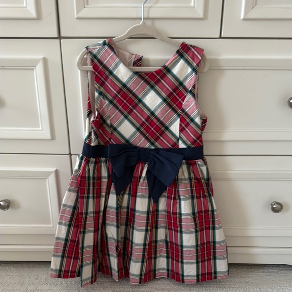 Sammy & Nat Tartan Plaid Sleeveless Dress with Navy Bow